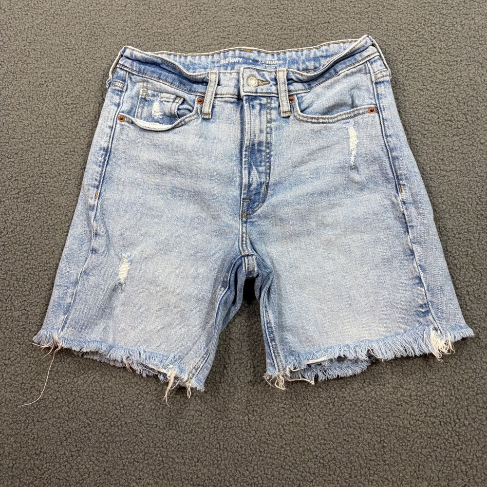 Old Navy Jean Shorts Womens 4 Blue O.G. Straight High Rise Distressed Frayed 7in